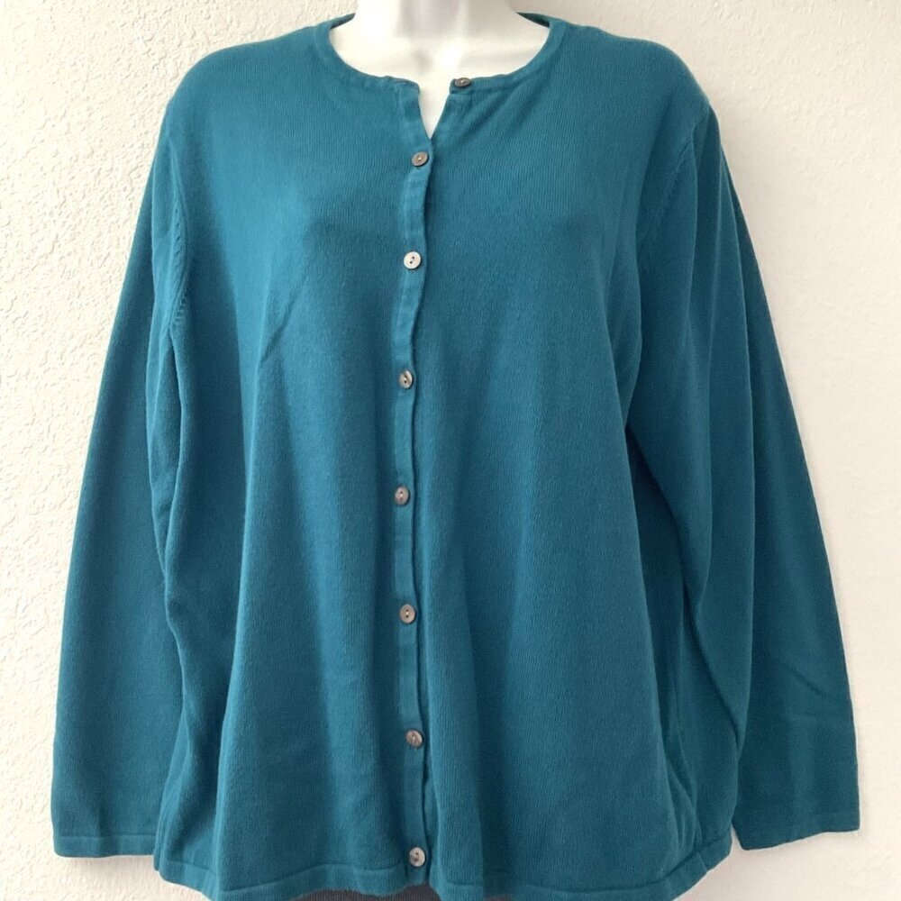 LIZ BAKER TURQUOISE BUTTON DOWN KNIT CARDIGAN